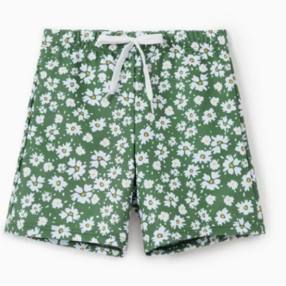 PatPat Men Daisy Floral Print Green Swim Trunks, Size XL